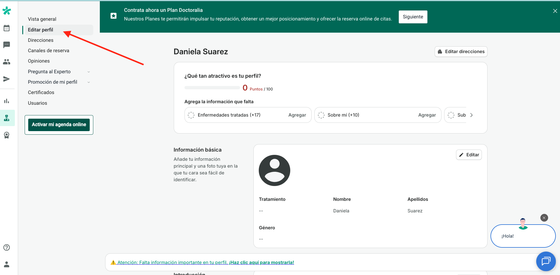marketing digital médico, tendencias de marketing digital, perfil doctoralia en sección editar perfil