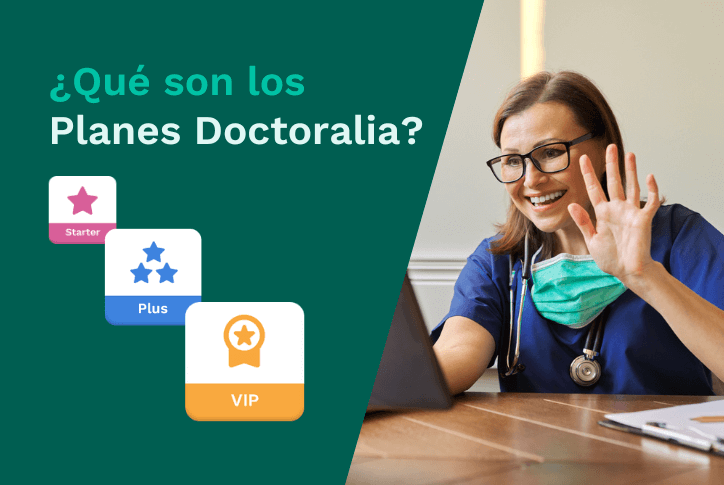 que-son-planes-doctoralia-blog-iconos-de-planes-con-doctora-feliz-dando-consulta-en-linea
