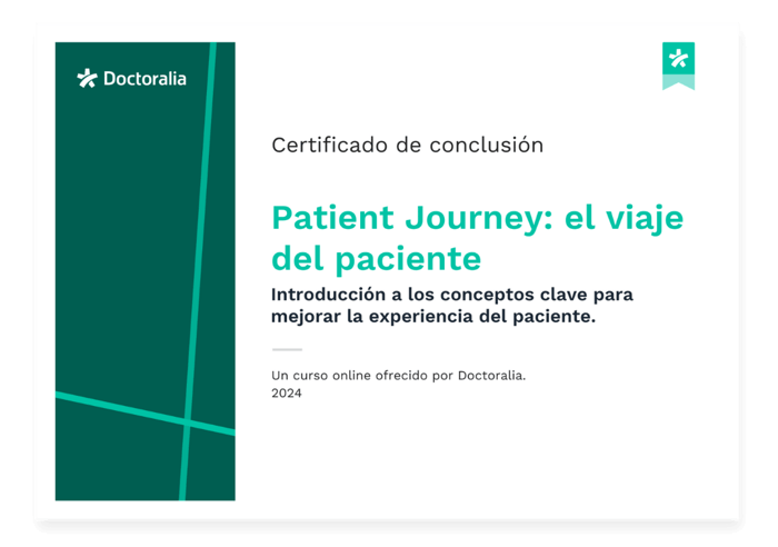 Certificado del curso Patient Journey impartido por Doctoralia